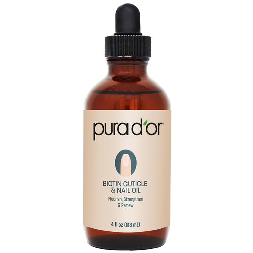 PURA D'OR Nail and Cuticle Oil - Nourishing Biotin & Vitamin E Treatment - 4 Oz Dropper for Healthy Growth