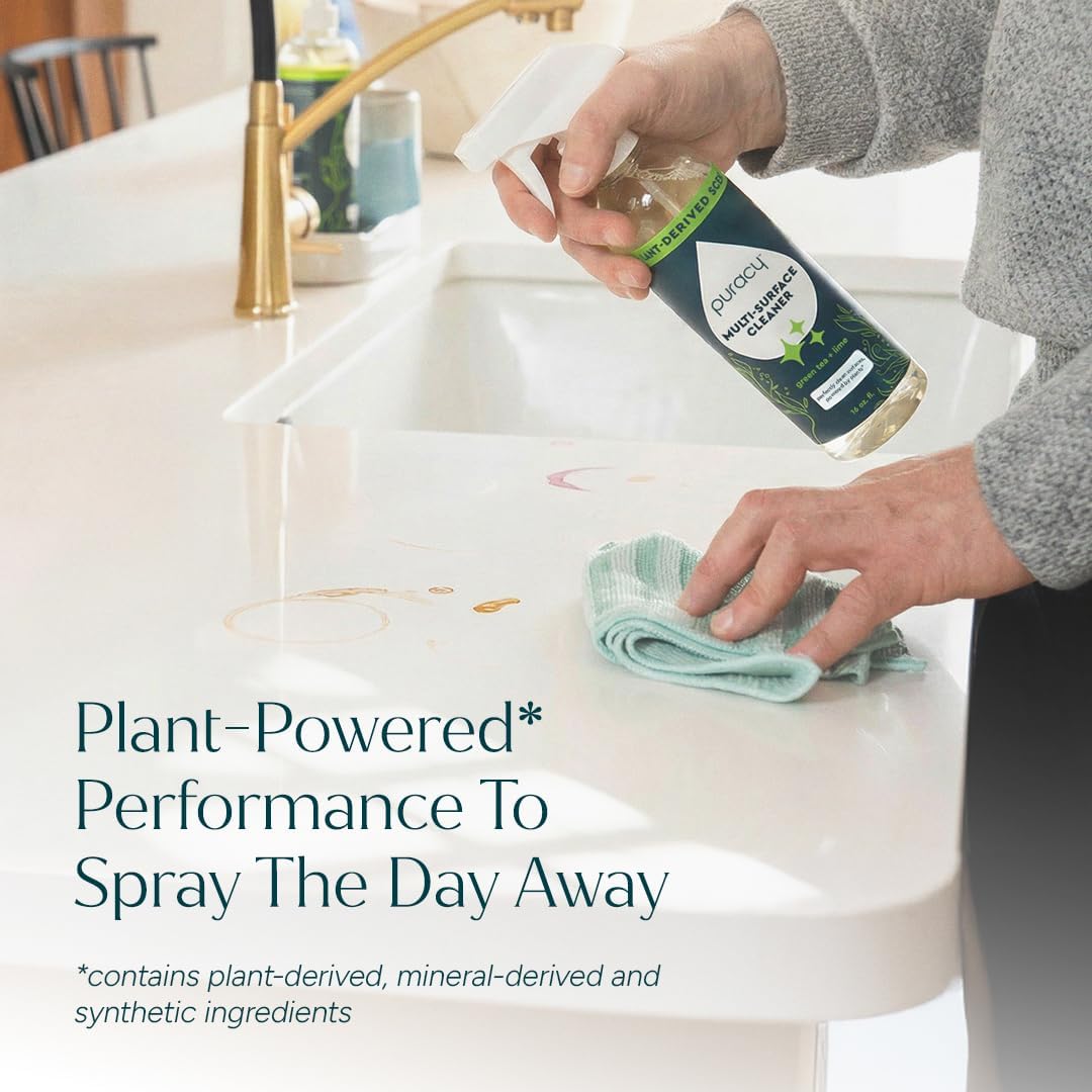 Puracy All Purpose Cleaner Spray - Plant-Powered Multi-Surface Solution | Green Tea & Lime, 16 fl oz