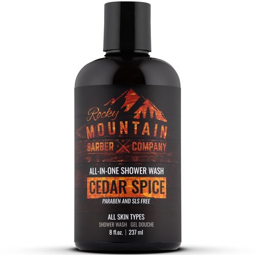 Rocky Mountain Barber Company Cedar Spice All-In-One Body Wash | Shampoo, Conditioner & Beard Wash - 8 oz