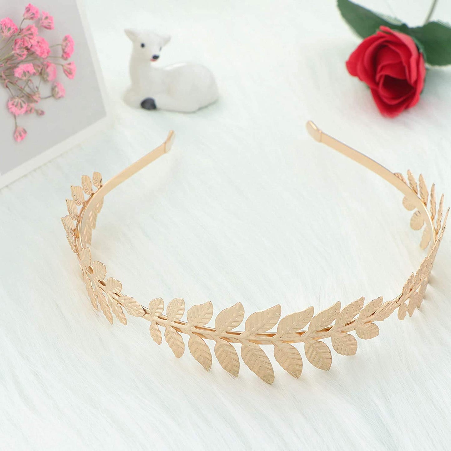 FUNRUN JEWELRY 4PCS Greek Goddess Headband Arm Cuff Bridal Jewelry Set Roman Laurel Leaf Branch Crown Armlet Upper Arm Band Bracelet for Women Party