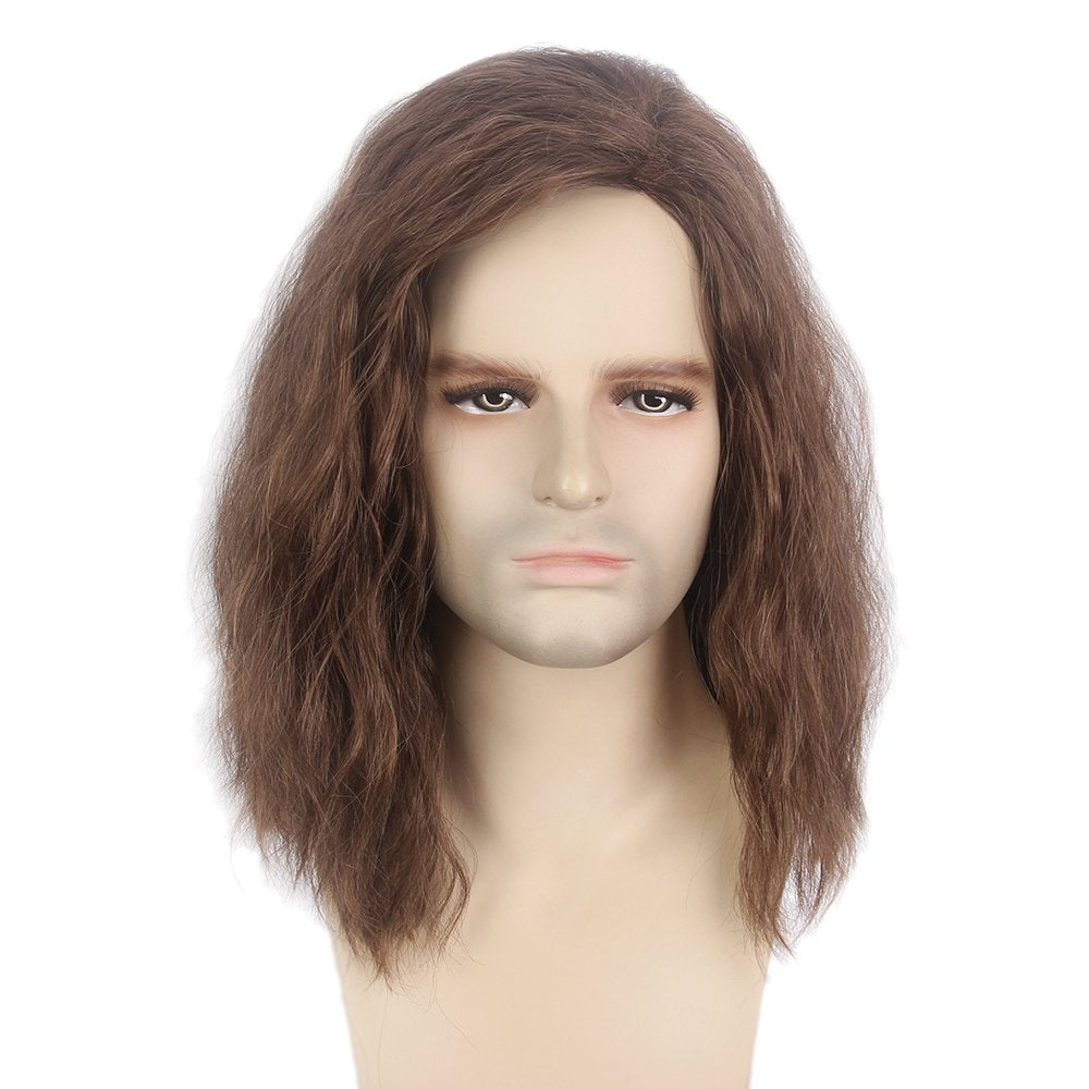 REEWES Mens Wig Long Men Wigs Wig Curly Wave Layered Hair with Cap Flame Redartant Synthetic Hair Wig Natural Hair Wig for Male Daily Party Costume Cosplay Wear (Brown)