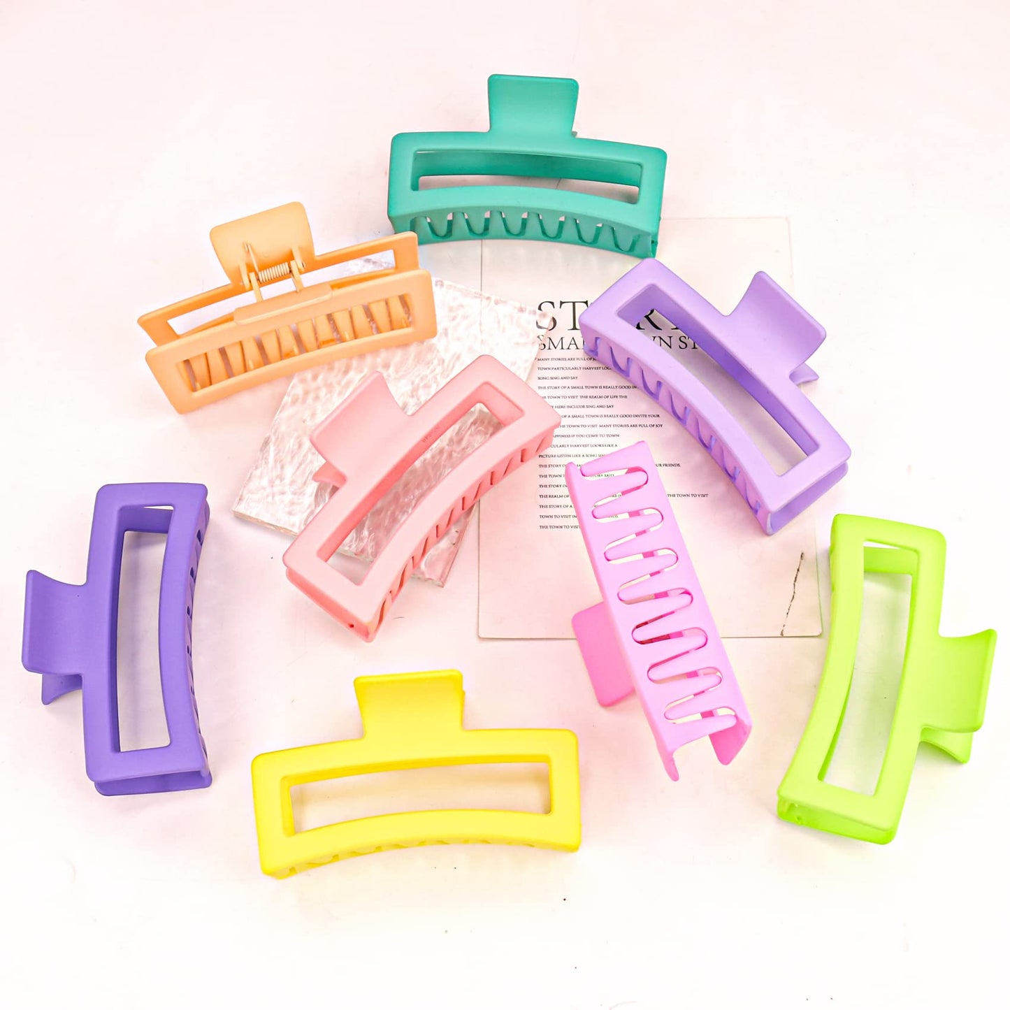 Jelyne 8PCS 5 Inch Extra Large Square Hair Clips, Matte Rectangular Claw Hair Clips for Women Girls, Strong Hold XL Jumbo Hair Clamps, Hair Accessories for Thick Long Curly Hair, 8 Colors