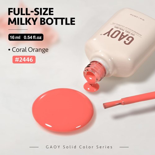 GAOY Orange Gel Nail Polish, 16ml Soak Off Gel Polish, UV Light Cure for Nail Art DIY Manicure at Home, 2446 Coral Orange