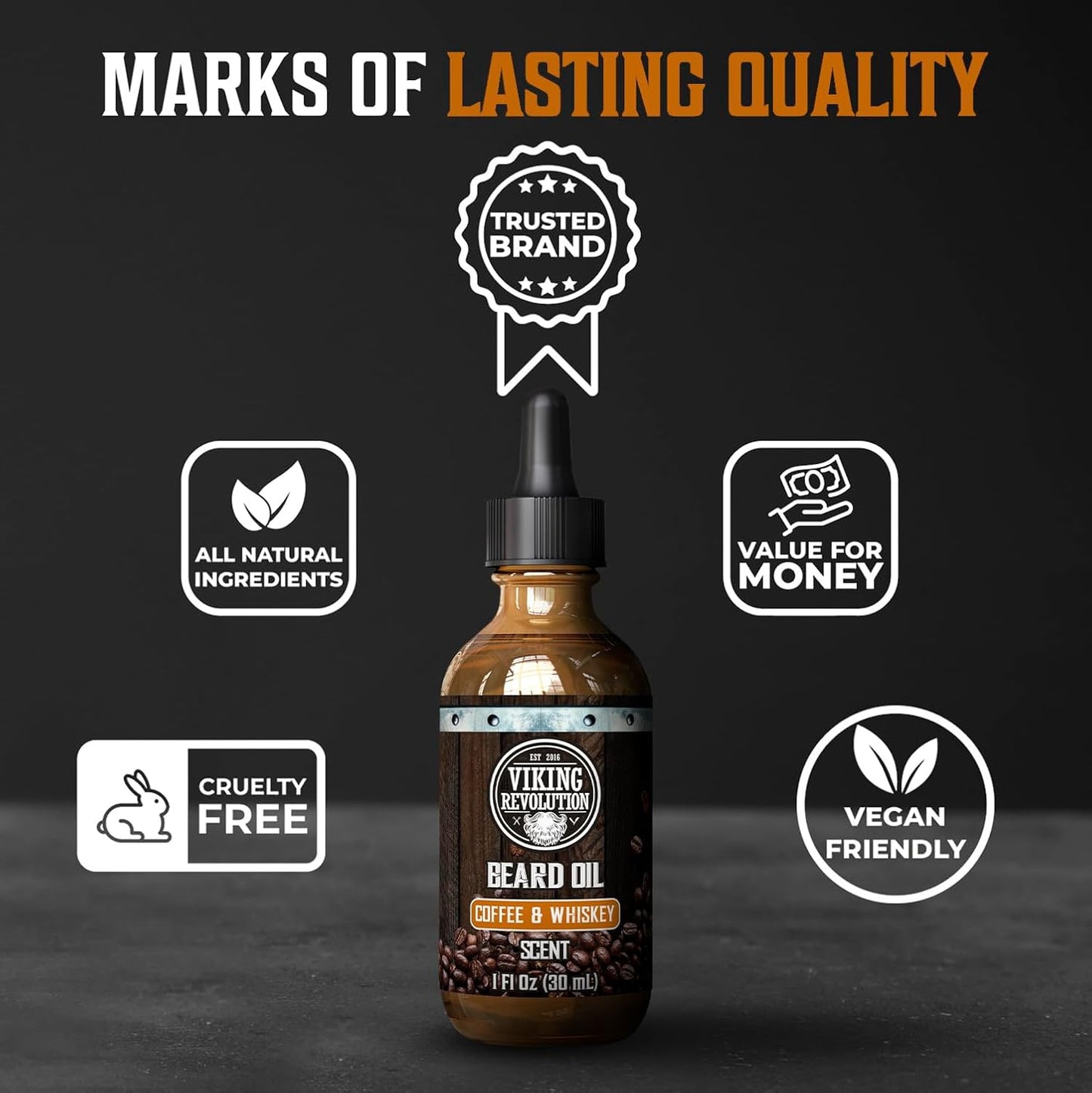 Viking Revolution Coffee Whiskey Beard Oil - Natural Argan & Jojoba Oil Softener | Moisturizes & Strengthens (1 Pack)