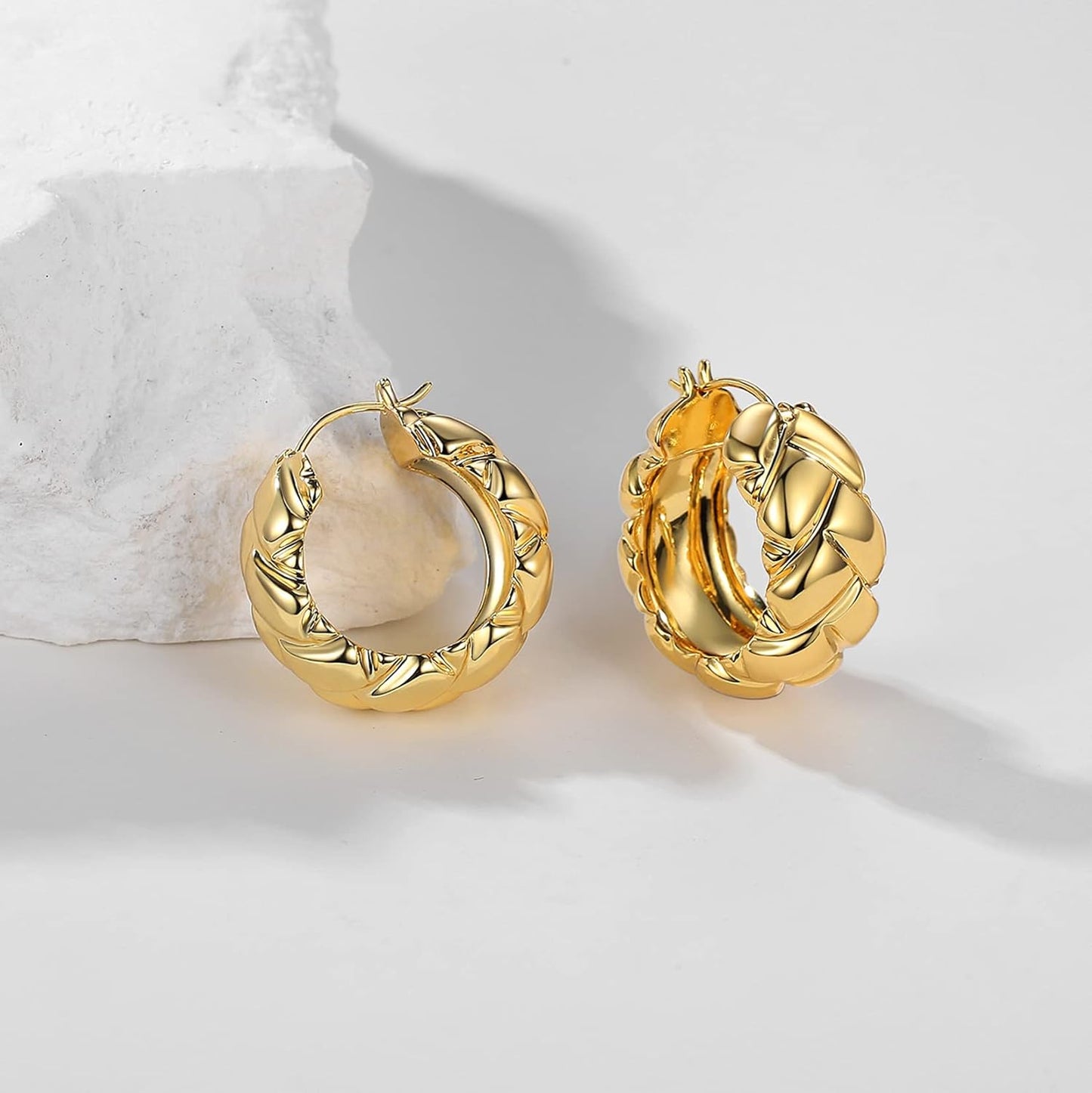 Skiennix 18K Gold Plated Chunky Hoop Earrings - Stylish Thick Statement Jewelry for Women