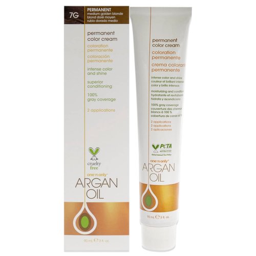 One N' Only Permanent Hair Color - Argan Oil Infused Dye for Rich Tones & Gray Coverage - 7G Medium Golden Blonde (3 oz)