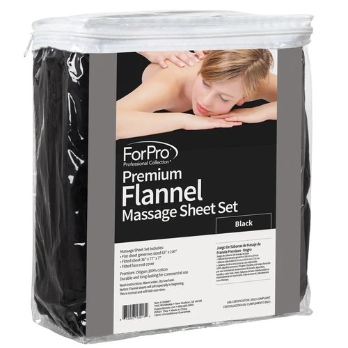 ForPro Professional Collection Flannel Massage Sheet Set - 3-Piece Black Set for Tables & Face Rest