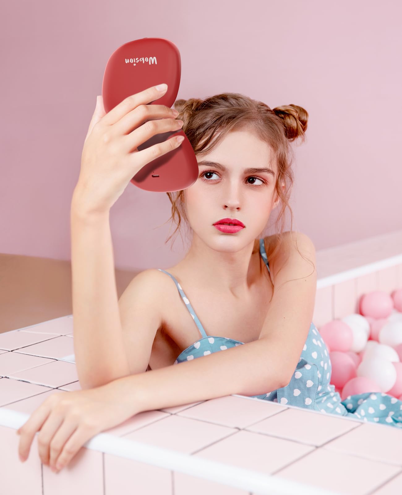 wobsion Travel Mirror with Light, Rechargeable 1x/10x Compact Magnifying Mirror, Dimmable Pocket Mirror,Handheld 2-Side Mirror with Light,4inch Travel Size,Portable for Handbag,Purse,Gift,Red