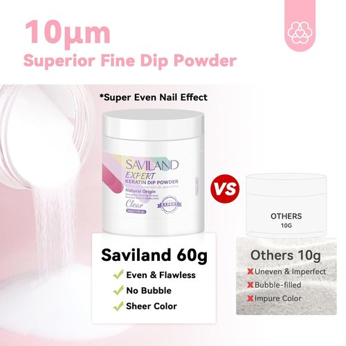 SAVILAND Clear Dip Powder Nail Kit - 60g (2.1oz) Professional Dipping Powder Set for French Manicure
