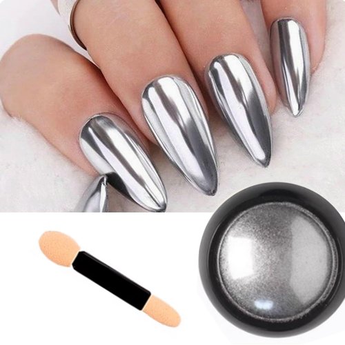 Silver Gold Nail Chrome Powder Set Mirror Design Effect Nail Glitters Pigment Dust Silver Gold Chrome Nail Powder Kit Accessories DIY