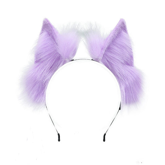 Faylay Wolf/Fox/Cat Ear Cosplay Headwear Girl Accessories Handmade Hairband Furry Ear Faux Fur Headband (04-1 Purple)