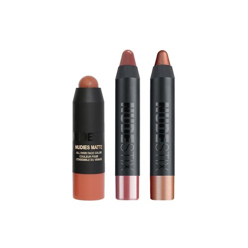 Nudestix Sunkissed Nudes Mini Kit - 3-Piece Cream Blush, Bronzer & Glossy Lip Set | Travel-Size Vegan Makeup for a Fresh Beachy Glow