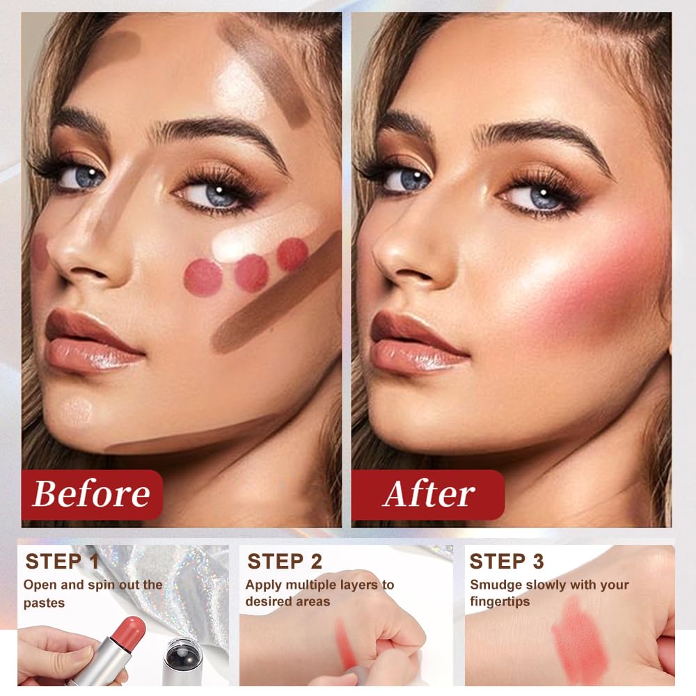 Skiennix 3-Pack Face Stick Set | Contour, Highlighter & Blush - Creamy Texture for Natural Finish
