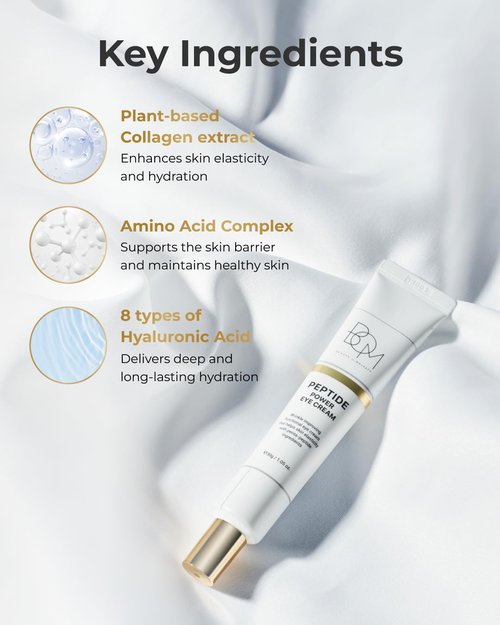 BOM COSMETICS Peptide Power Eye Cream - Lightweight 99% Pure Gold Formula for Collagen Boost | 1.05 Fl Oz