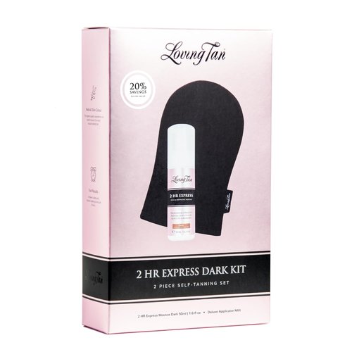Loving Tan 2HR Express Self Tanner Travel Size Kit - Dark Bronzing Mousse & Applicator Mitt | 1.6 Fl Oz