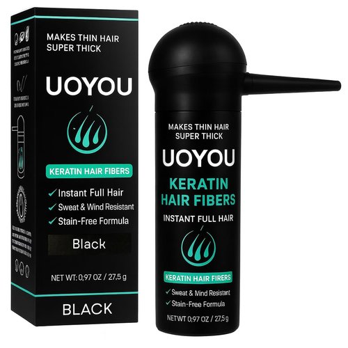 Hair Building Fibers for Thinning Hair for Men & Women 27.5g Bottle with Applicator | Fill In Thinning and Fine Hair for an Instantly Fuller, Thicker Look | Keratin Hair Fibres [BLACK Hair Fiber]