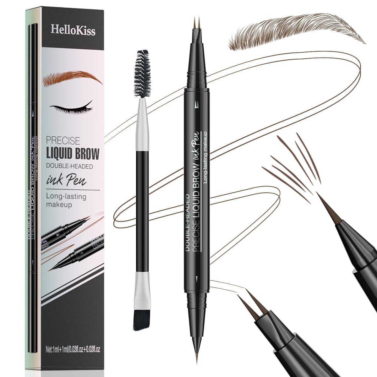 Skiennix Microblading Eyebrow Pencil - 2-in-1 Dual-Ended Pen with Precise Brush Tip for Natural, Waterproof Brows (Brown)