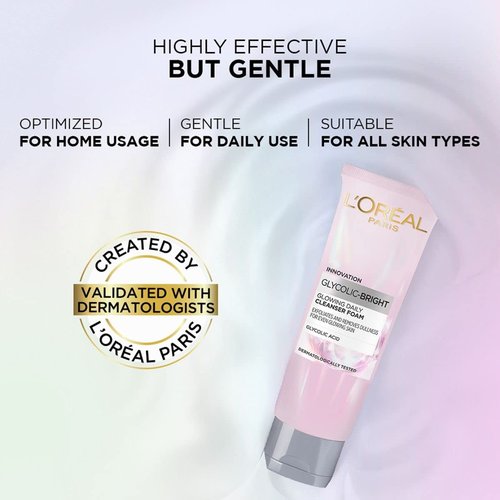 L'Oreal Paris Glycolic Bright Daily Foaming Facial Cleanser - 50ml | Revitalize Dull Skin for a Glowing Complexion