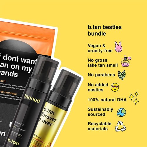 b.tan Self Tan Kit - Dark & Ultra Long Lasting Tanning Mousse Duo with Applicator Mitt, 6.7 Fl Oz