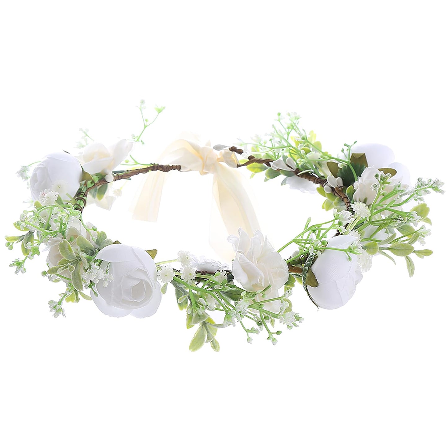 YnimioAOX Handmade Adjustable Flower Wreath Headband Halo Floral Crown Garland Headpiece,EAD3201-white