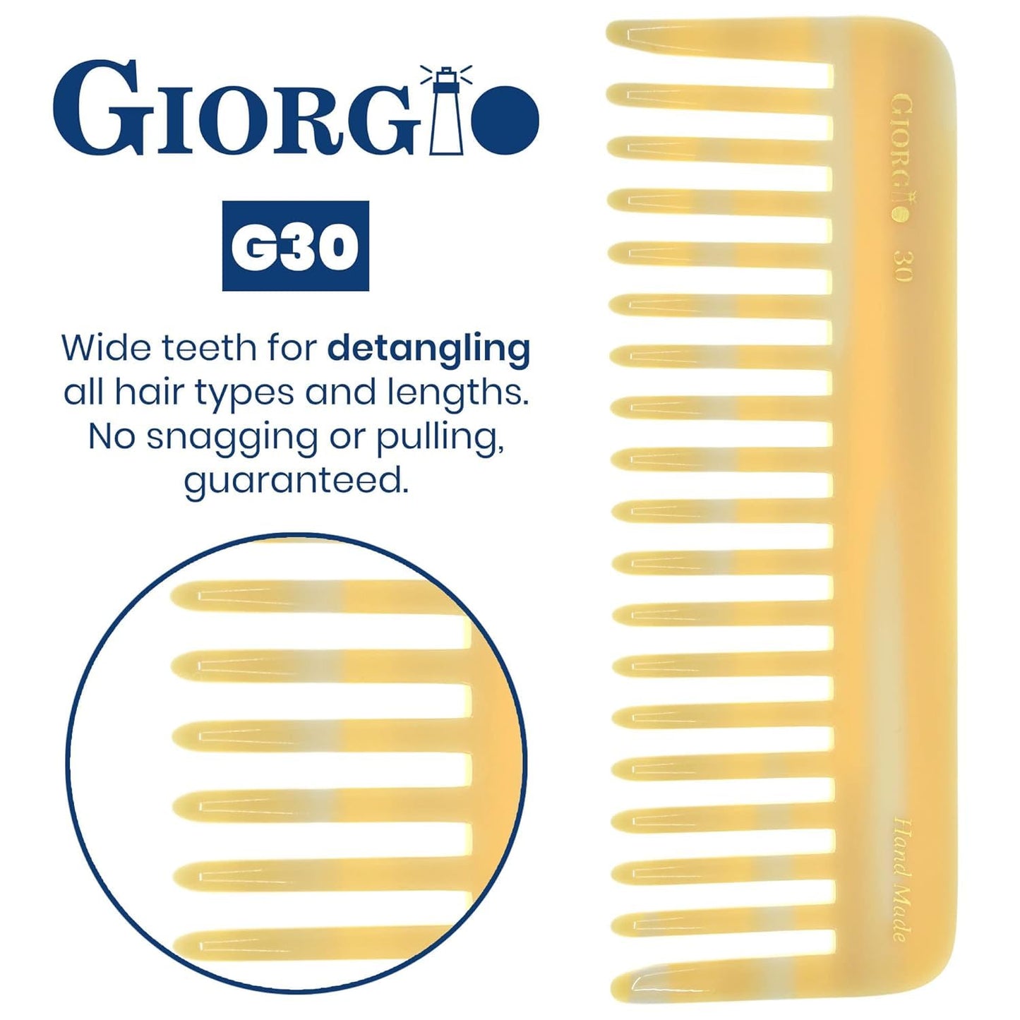 Giorgio G49 Yellow Tokio, Large Hair Detangling Comb, Wide Teeth for Thick Curly Wavy Hair, Detangler Comb For Wet and Dry, Handmade of Quality Cellulose, Saw-Cut, Hand Polished