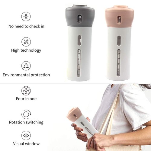 2 Pack Travel Dispenser, CHIVENIDO 4 in 1 Lotion Shampoo Gel Travel Dispenser Shower Bottles Refillable Travel Bottles (Pink+Gray)