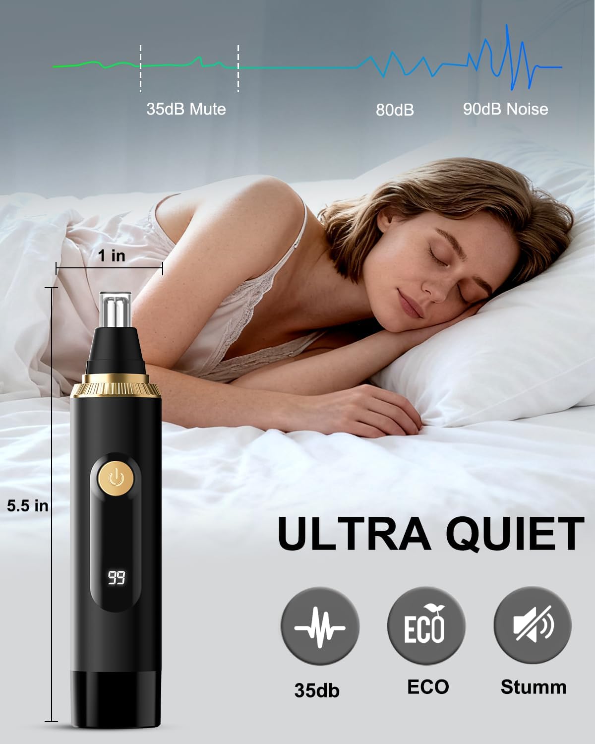Skiennix Nose Hair Trimmer - Professional Painless & Waterproof | USB Rechargeable, LED Display, Black