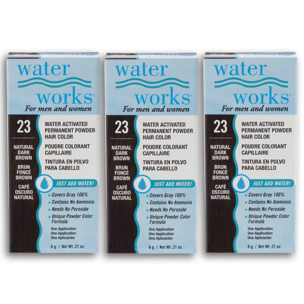 Water Works Powder Hair Color, Permanent, Dark Brown, 3 packs