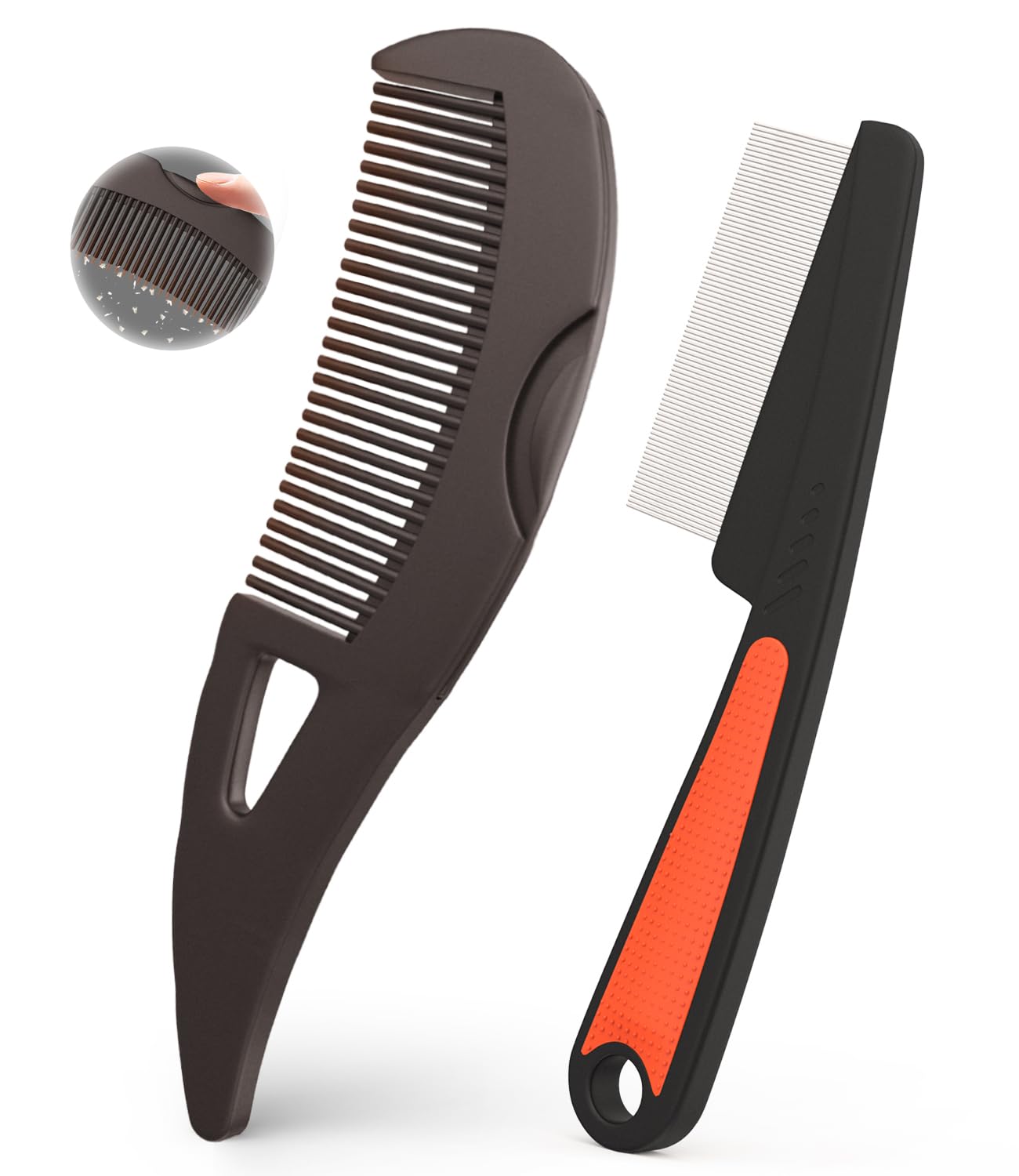 Skiennix Self-Cleaning Dandruff Comb Set - Ergonomic Stainless Steel Scalp Detox Tool | 0.5mm & 2mm Teeth