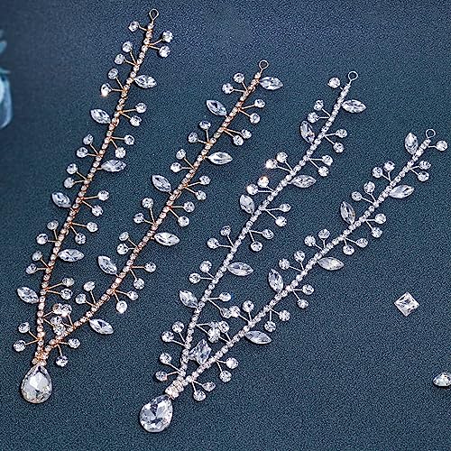 NAISKA Crystal Head Chain Bride Wedding Headband Teardrop Headpiece Bridal Forehead Hair Chain Rhinestone Headpieces Jewelry Prom Costume Hair Accessories for Women and Girls(Silver)