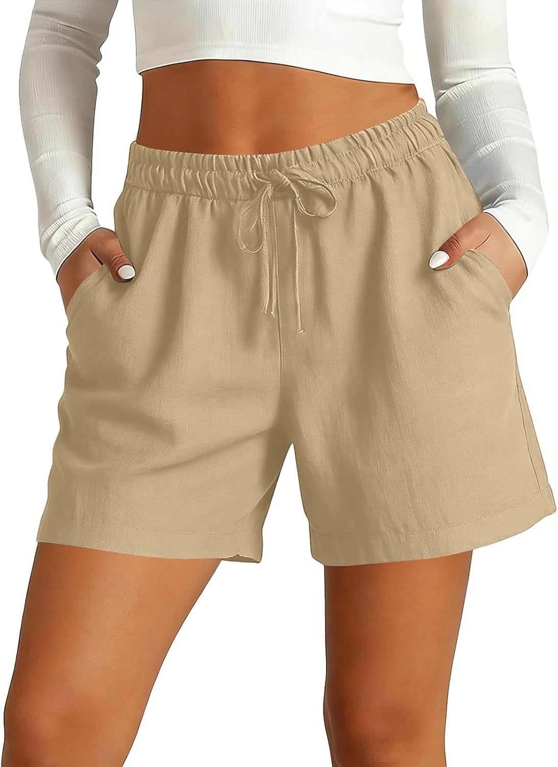 Gumipy Women's Summer Linen Bermuda Shorts - Casual High-Waisted with Pockets | Wide Leg Design