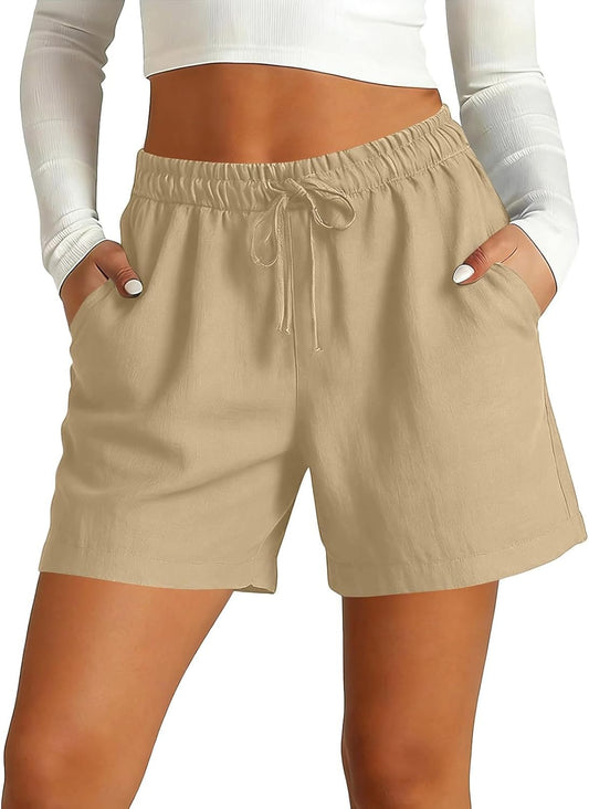 Gumipy Women's Summer Linen Bermuda Shorts - Casual High-Waisted with Pockets | Wide Leg Design