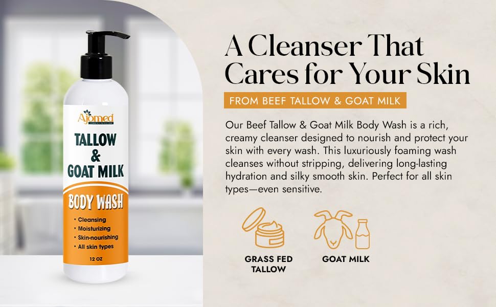 Tallow & Goat Milk Body Wash - Handmade Unscented Moisturizing Soap for All Skin Types | 12 oz