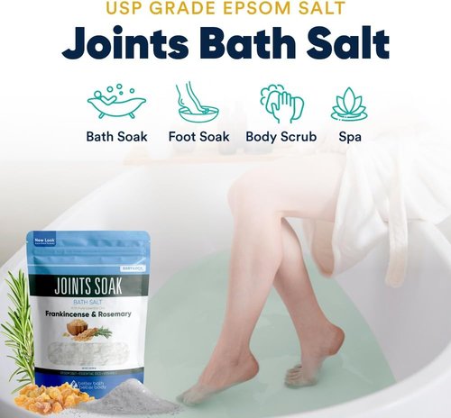 Joints Soak Bath Salt - 32 Ounces Epsom Salt with Rosemary, Frankincense & Peppermint Oils | Vitamin C Infused