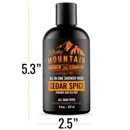 Rocky Mountain Barber Company Cedar Spice All-In-One Body Wash | Shampoo, Conditioner & Beard Wash - 8 oz