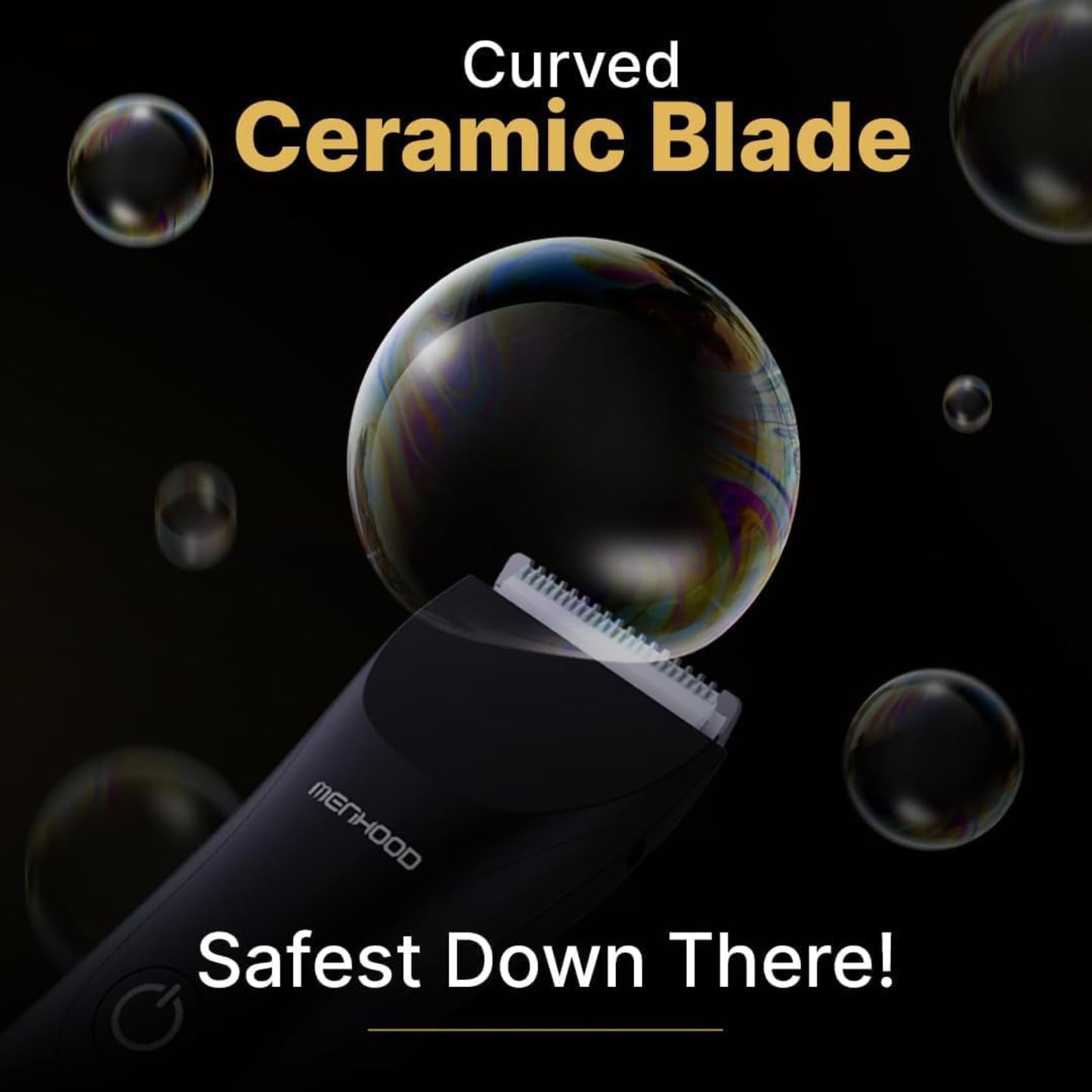 MENHOOD Grooming Trimmer 1.0 – Groin & Body Shaver for Men with Skin-Friendly Ceramic Blade & IPX6 Water Protection – Snag-Free Ball Shaver with 150-Minute Run Time