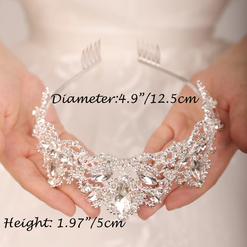 JWICOS Silver Tiara and Crown for Women Crown with Comb Rhinestone Queen Headband for Wedding Crystal Wedding Hair Accessories for Bachelor Party Pageant Prom Halloween Costume