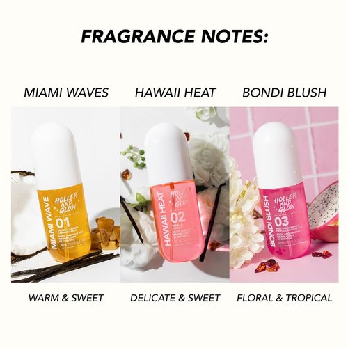 Bundle of Holler And Glow Hawaii Heat Body & Hair Mist + Body Butter, Body Spray, Warm Vanilla, Peony & Amber Scented, Moisturizing, Nourishing, Shea Butter, Peony, Amber Scented, 2 Piece Set