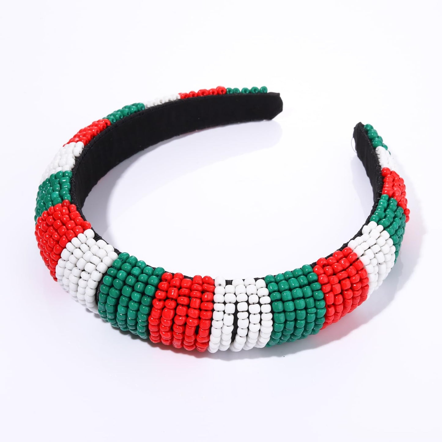 Christmas Headband for Women Red Green White Beaded Padded Headband Christmas Holiday Party Favors Hair Hoop Accessories Gifts (red green white headband)