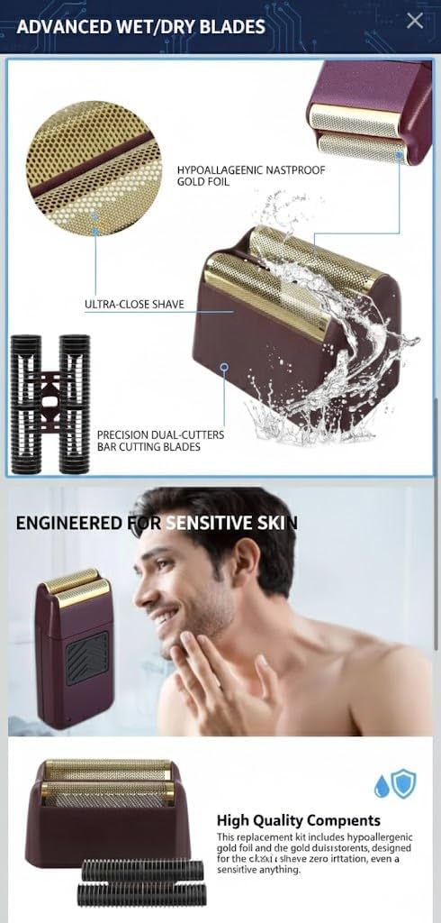 Wahl Professional 5-Star Shaver Replacement Gold Foil & Cutter Bar Assembly #7043 | Compatible with Finale & Shaver Shaper