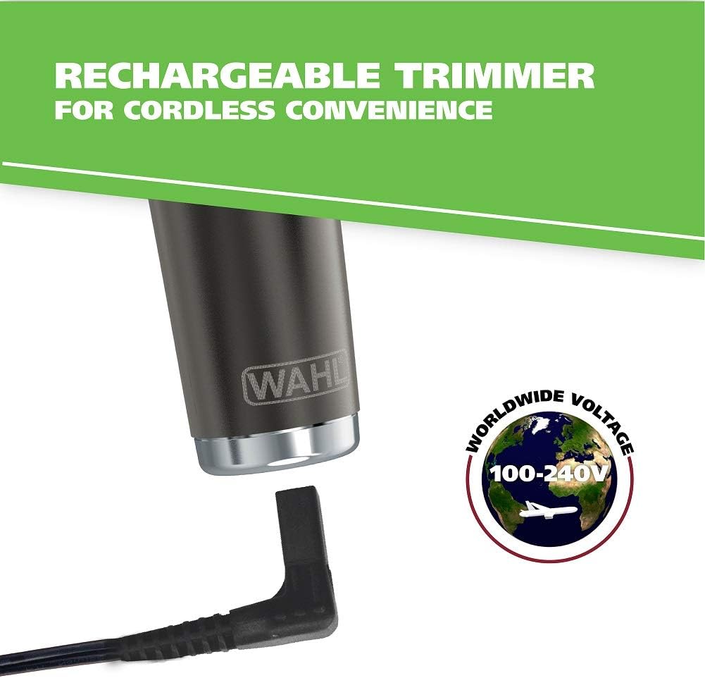 Wahl Stainless Steel Lithium Ion 2.0+ Beard Trimmer - Rechargeable Men's Grooming Kit with Nose & Ear Trimmer