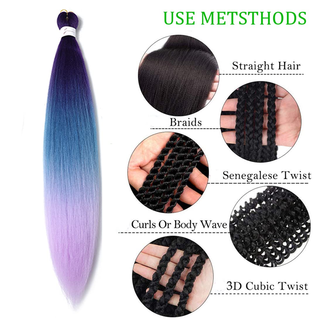 Pre Stretched Braiding Hair Extensions 26 Inch 6 Packs Braid Hair Prestretched Crochet Braids Hair Hot Water Setting High Temperature Synthetic Fiber Premium Yaki Texture(26inch,C26)