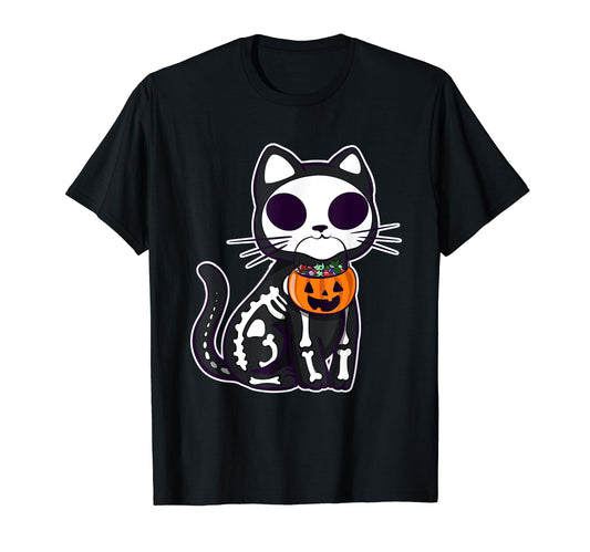 Halloween Scary Pumpkin Skeleton Cat Halloween Clothing T-Shirt