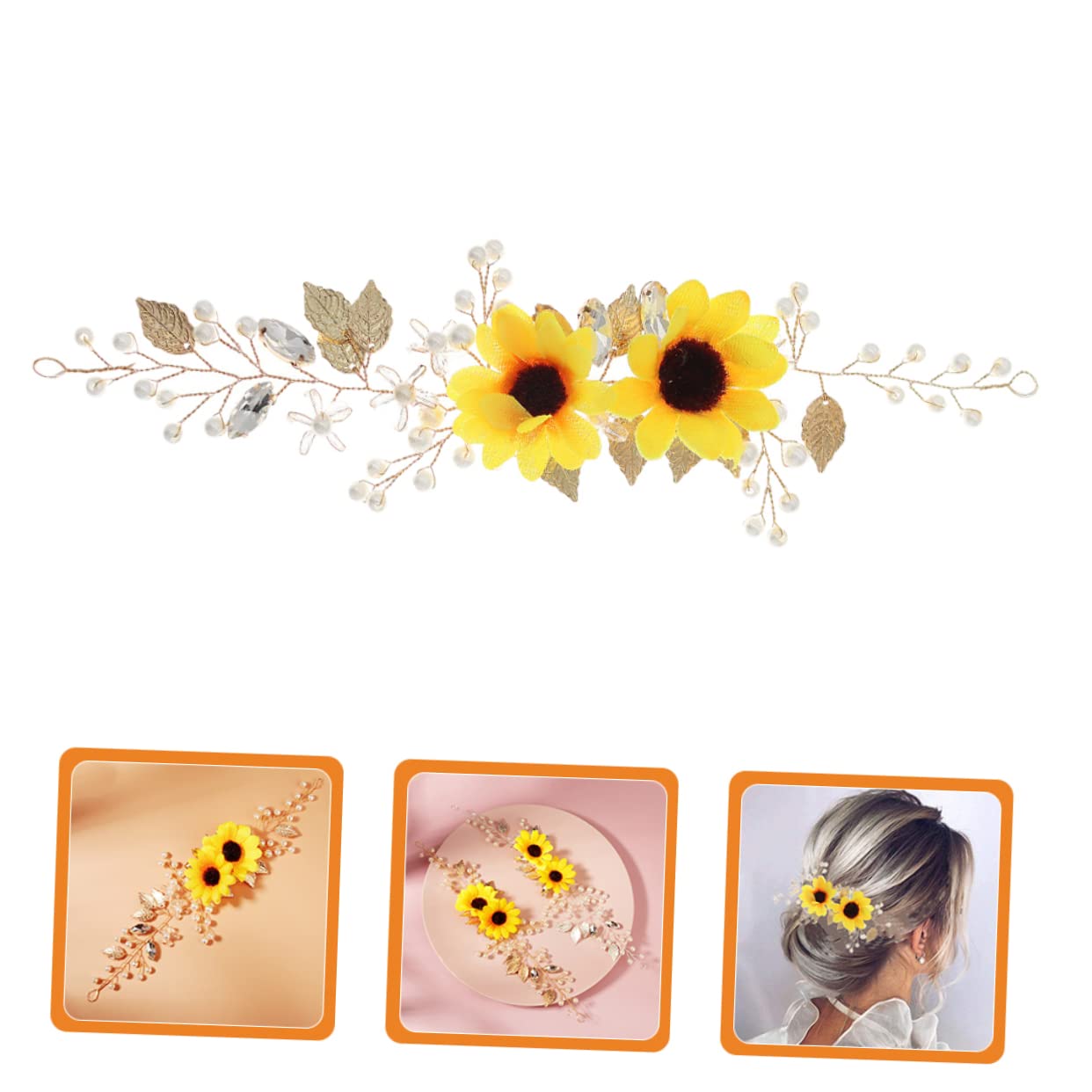 5pcs Sunflower Headbands for Women - Floral Headdress, Wedding Bridal Girl's Flower Headpiece Hairband