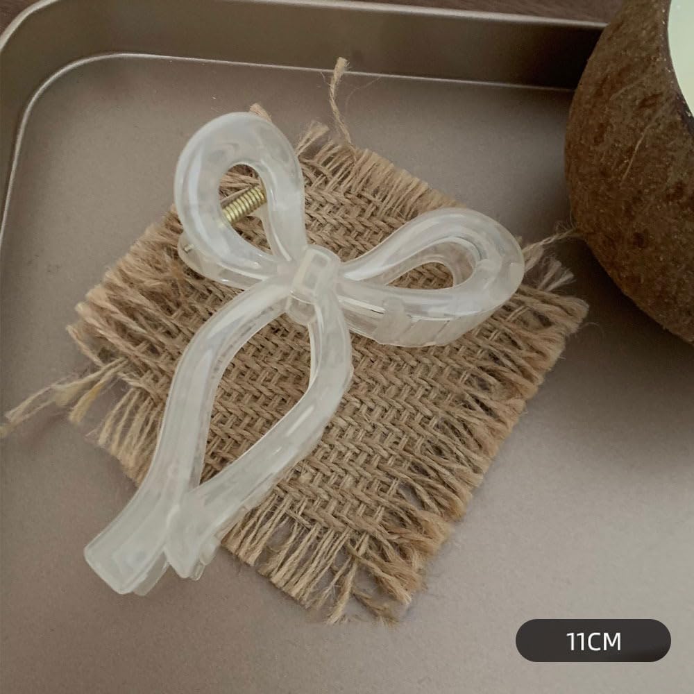 papasgix Bow Hair Accessories for Women: Large Claw Clips for Thick Hair, Hair Bow Clips (4 Pack: White, Khaki, Gray, Black)