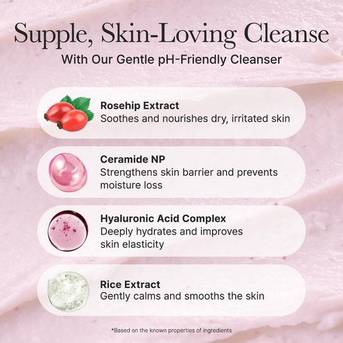 ARENCIA Rosehip Rice Cake Cleanser - pH Balancing Face Wash with Ceramide for Sensitive Skin, 5.29 oz