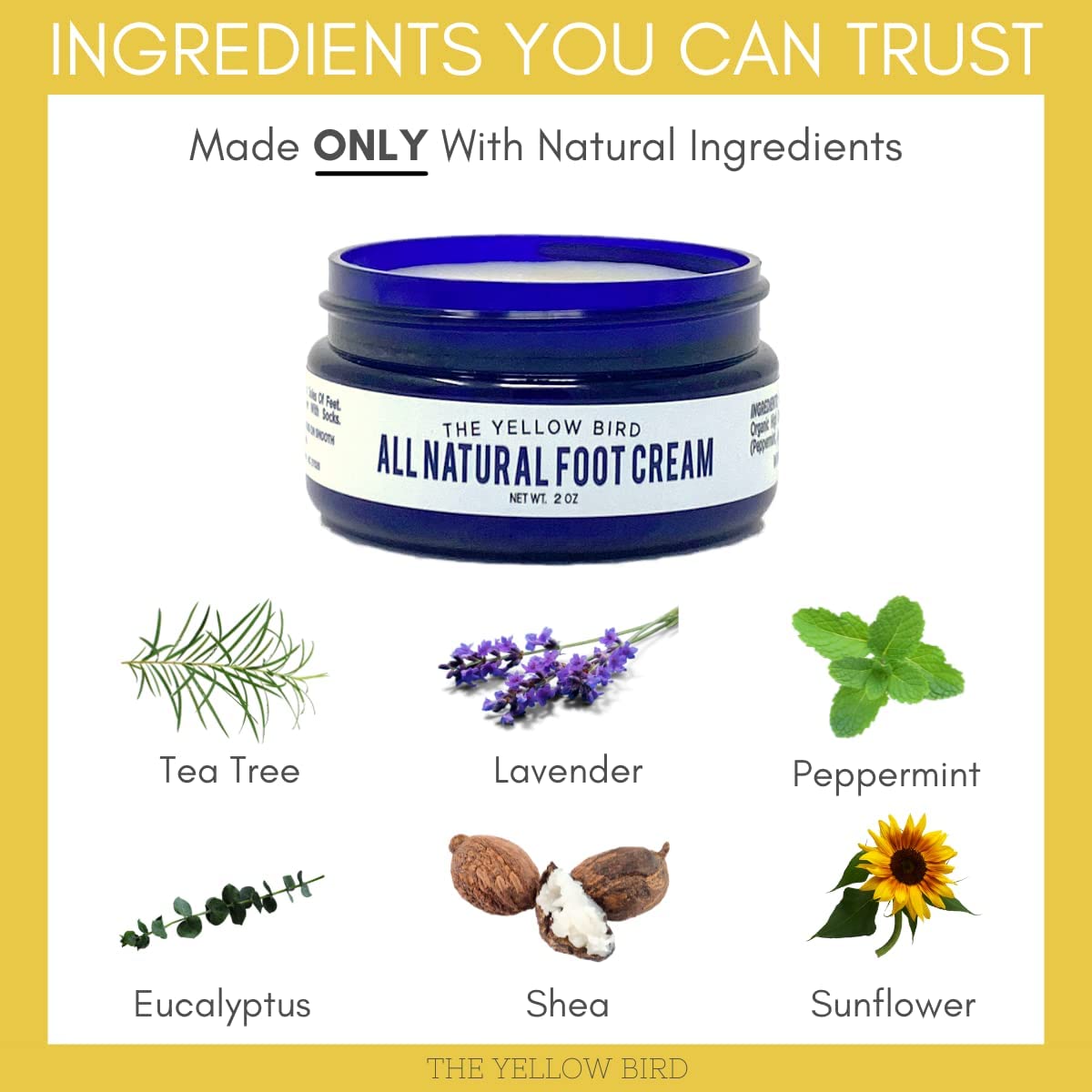 Yellow Bird Foot Cream - Hydrating Tea Tree Oil Balm for Cracked Feet & Callus Removal | 2 oz