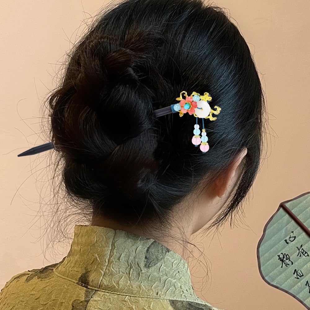 inSowni 8 Pieces Retro Asian Chinese Traditional Hanfu Flower Butterfly Wooden Hair Sticks Pins with Bead Pendants Hair Forks Chopsticks Bun Updo Holders for Women Girls