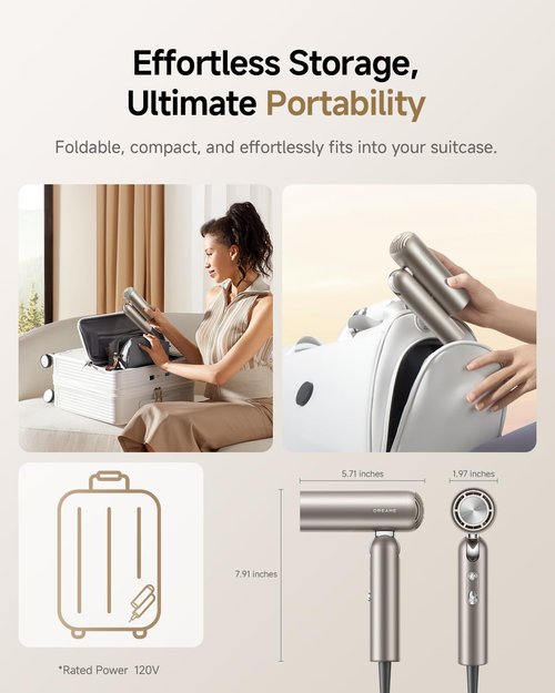 Dreame Pocket Hair Dryer - Ultra Lightweight & Fast Drying with 2 Attachments | Portable & Low Noise