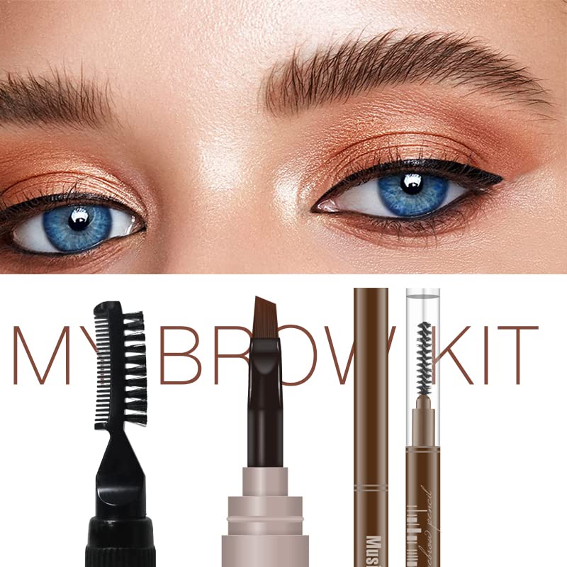 MAKETOPYZN 3-IN-1 Brow Kit, Multi-tasking Eyebrow Makeup Includes Brow Sculpt + Brow Pomade + Brow Pencil, Sculpt, Shade and Define 3D Natural Long Lasting Eyebrows (DARK BROWN)